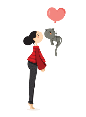Carte Petit chat suspendu à un joli ballon coeur Carte saint valentin