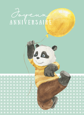 Carte Joyeux anniversaire panda et ballon Carte anniversaire enfant