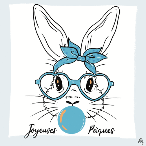 Carte Joyeuses Pâques lapin à lunettes bleu Carte amusante de Pâques