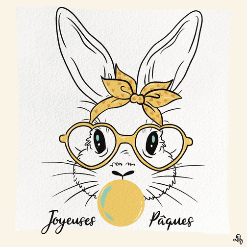 Carte Joyeuses Pâques lapin à lunettes jaune Carte amusante de Pâques