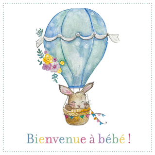 Carte Bienvenue bébé petit lapin en montgolfière Carte de félicitations pour une naissance