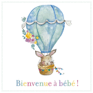 Bienvenue bébé petit lapin en montgolfière