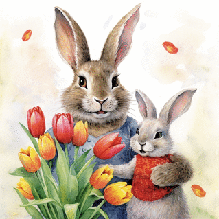Carte Maman lapin et bouquet de fleurs Carte fête des mères avec des animaux