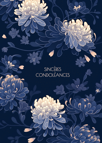 Carte Condoléances et Chrysanthèmes bleues Carte condoléances fleurs