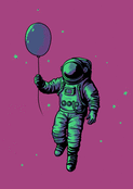 Astronaute vert sur fond rose