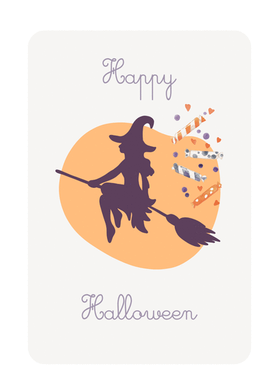 Carte Happy halloween sorcière sur son balai Carte Halloween pour enfant