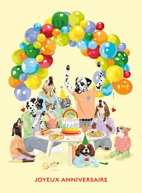 Carte Fête d`anniversaire famille de chiens Carte anniversaire animaux