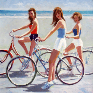 Carte Balade à bicyclette le long de la plage Carte postale de Juillet et d'été