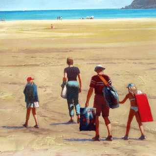 Carte Journée à la plage en famille Carte postale d'août et vacances