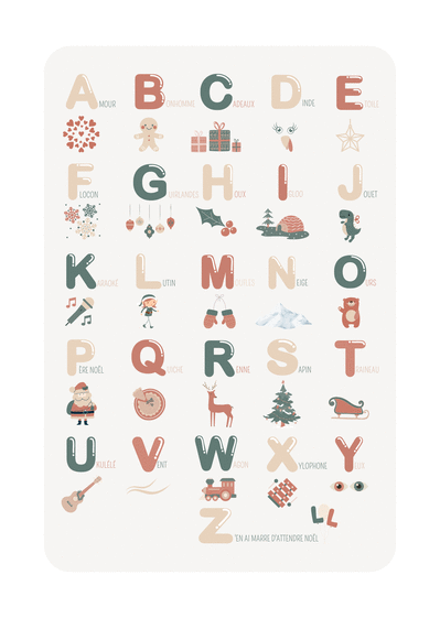 Carte Alphabet de Noël Carte de Noël enfant