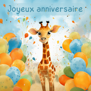 Carte Joyeux anniversaire et girafe mignonne Carte anniversaire enfant