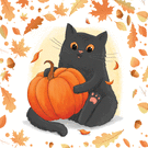 Petit chat et sa citrouille d`automne