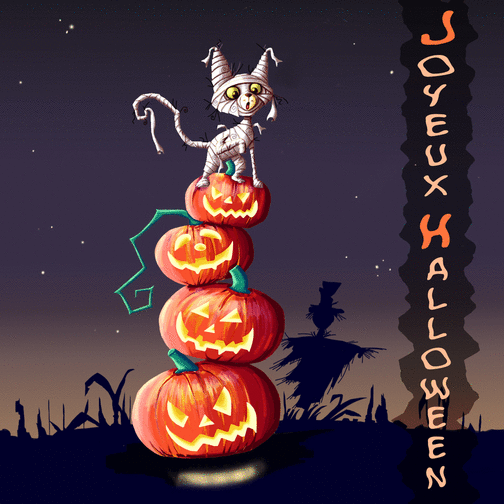 Carte Halloween petit chat momie Carte halloween