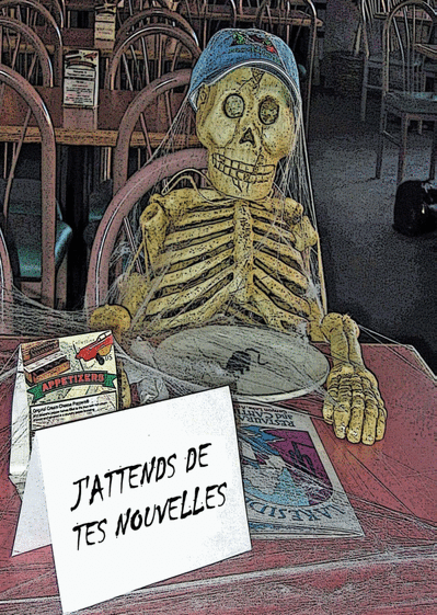 Carte Squelette attend de tes nouvelles Carte pour dire bonjour