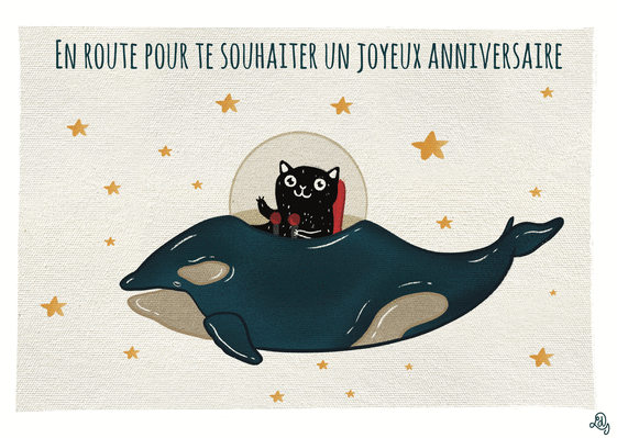 Carte Joyeux anniversaire vaisseau baleine Carte anniversaire chat
