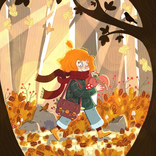 Carte Promenade dans une forêt d`automne Carte d'octobre