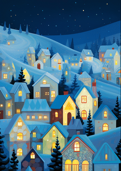 Carte Village de Noël sous la neige Carte de noel