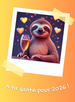 Carte Paresseux rieur pour une année 2026 pétillante Carte de voeux humour 2026