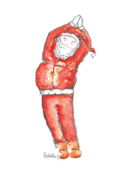 Carte Père Noël fait du yoga Carte de Noël minimaliste