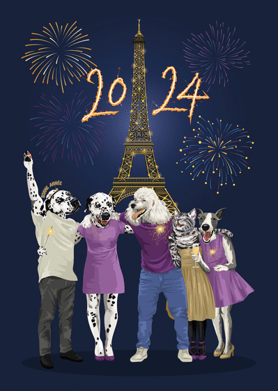 Carte Bonne année Dotty Dog le dalmatien Carte de voeux 2024 animaux rigolos