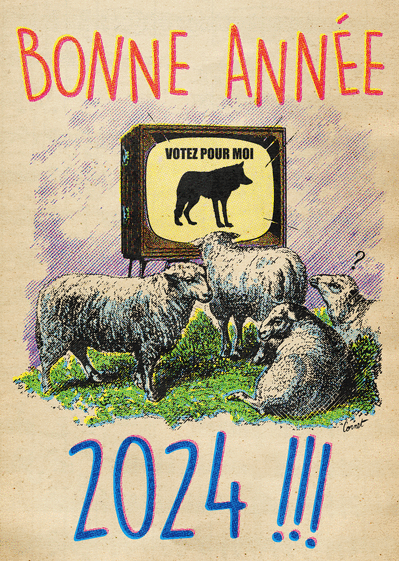 Carte Bonne année les moutons Carte de voeux humour 2024