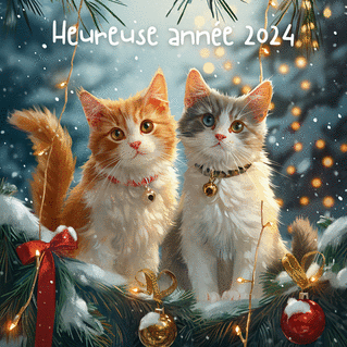 Carte Heureuse année et petits chats Carte de voeux 2024 chat mignon