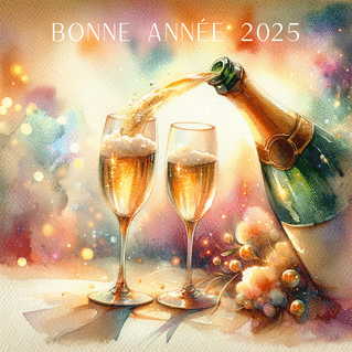 Carte Joyeuses bulles pour l'année 2025 Carte de voeux et champagne en 2025