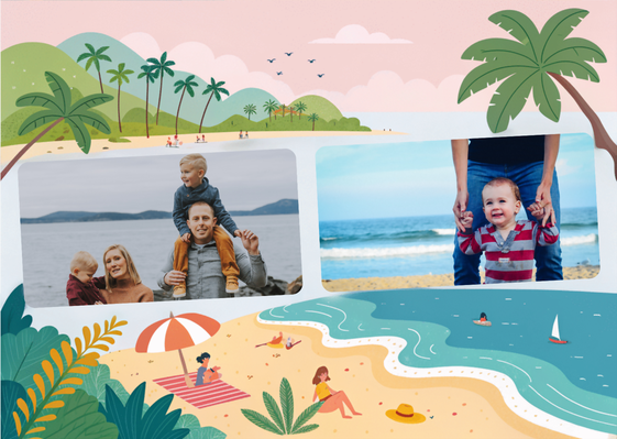 Carte Soleil et vagues pour des vacances idylliques Carte postale d'août et vacances