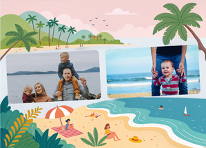 Carte Soleil et vagues pour des vacances idylliques Carte postale d'août et vacances