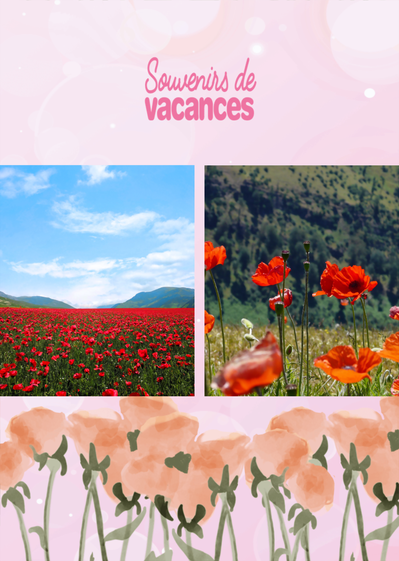 Carte Souvenirs de vacances fond rose et jolies fleurs Carte souvenir de vacances