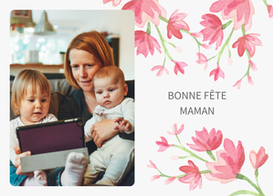 Carte Bonne fête maman et fleurs à l`aquarelle Carte bonne fête maman personnalisée