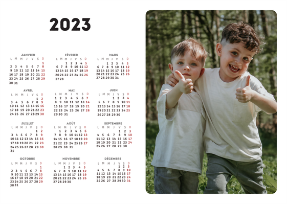 Carte Calendrier 2023 blanc horizontal Carte calendrier 2023