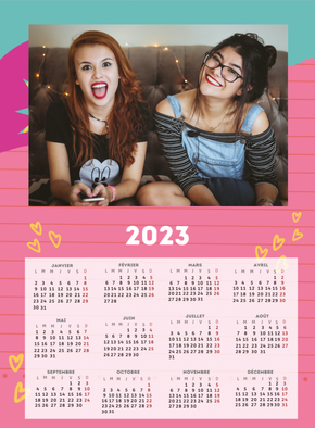 Carte Calendrier 2023 girly Carte calendrier 2023