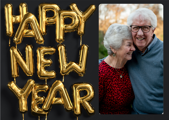 Carte Happy New Year en ballons dorés avec votre photo Carte de voeux personnalisable 2022